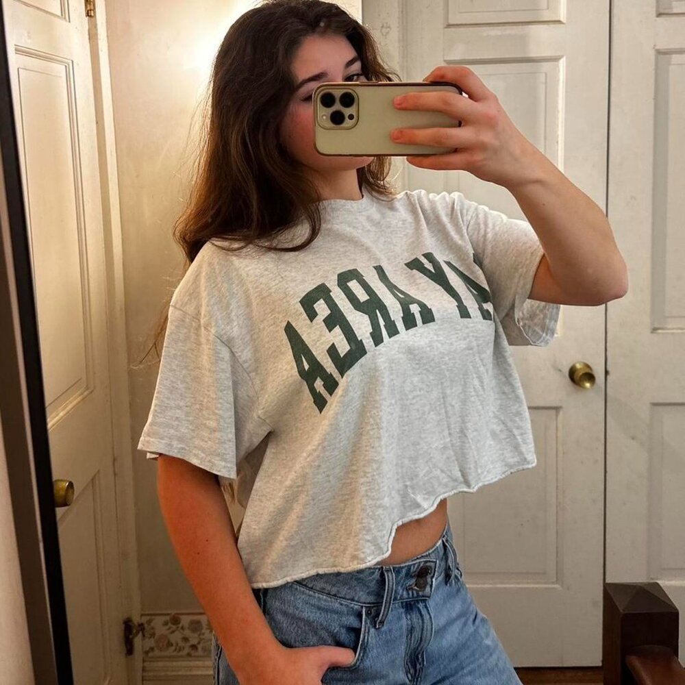 Women's Grey and White T-shirt